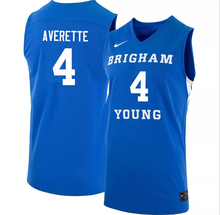 Men #4 Brandon Averette BYU Cougars College Basketball Jerseys Sale-Light Blue - Click Image to Close
